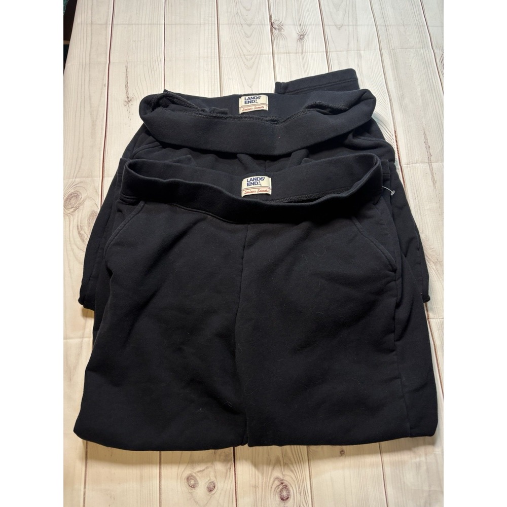 Lands End Serious Sweats Vintage 2 Piece Bundle Black Capri Pants Womens M/P